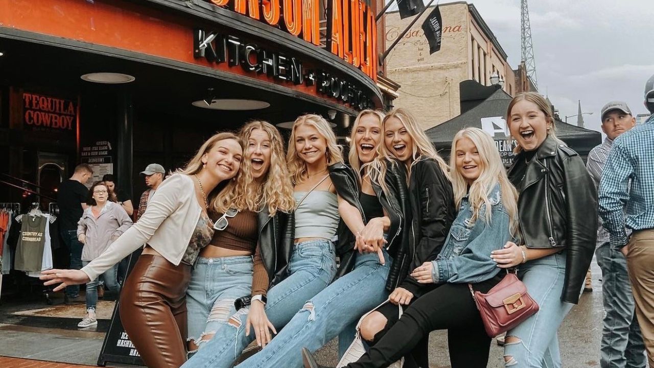 Bachelorette party members having fun in downtown Gatlinburg.