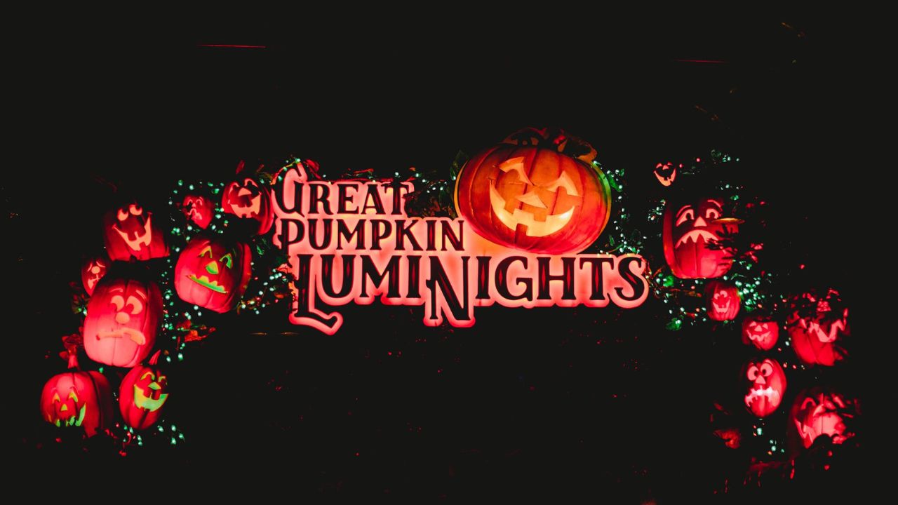 Colorful pumpkin displays illuminated with lights at the Great Pumpkin LumiNights in Pigeon Forge.