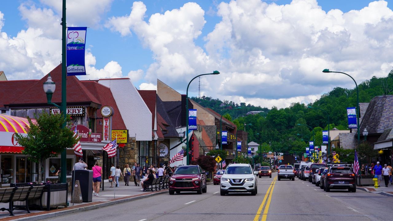 A view of the Parkway in downtown Gatlinburg, Tennessee.