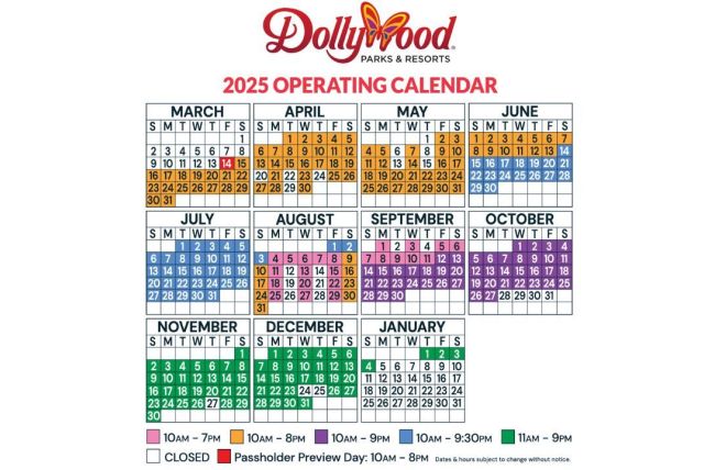 Dollywood's 2025 Operating Schedule and Events Calendar