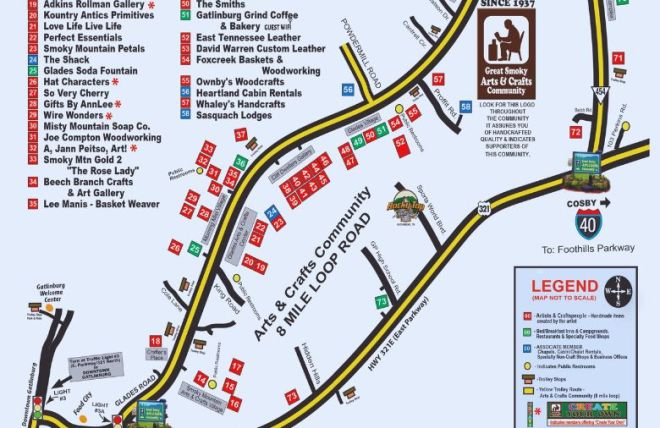 Gatlinburg Great Smoky Arts and Crafts Community Map and Guide