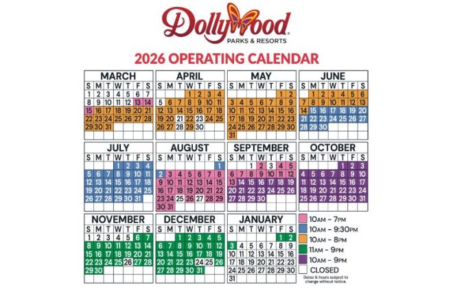 Dollywood 2026 Calendar and Operating Schedule